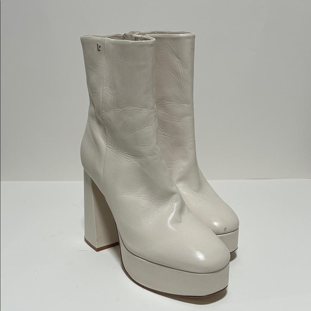 Larroude Cream Platform Heeled Boots